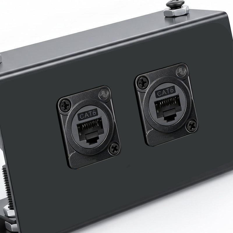 2 Pack Passthrough Rj45 Connectors Dc Power Extension Cable | RJ45 CAT6 Panel Mount Adapter, Ethernet Pass-Through Connector, D-Type Panel Mountable with Waterproof Cover Screw(Black)