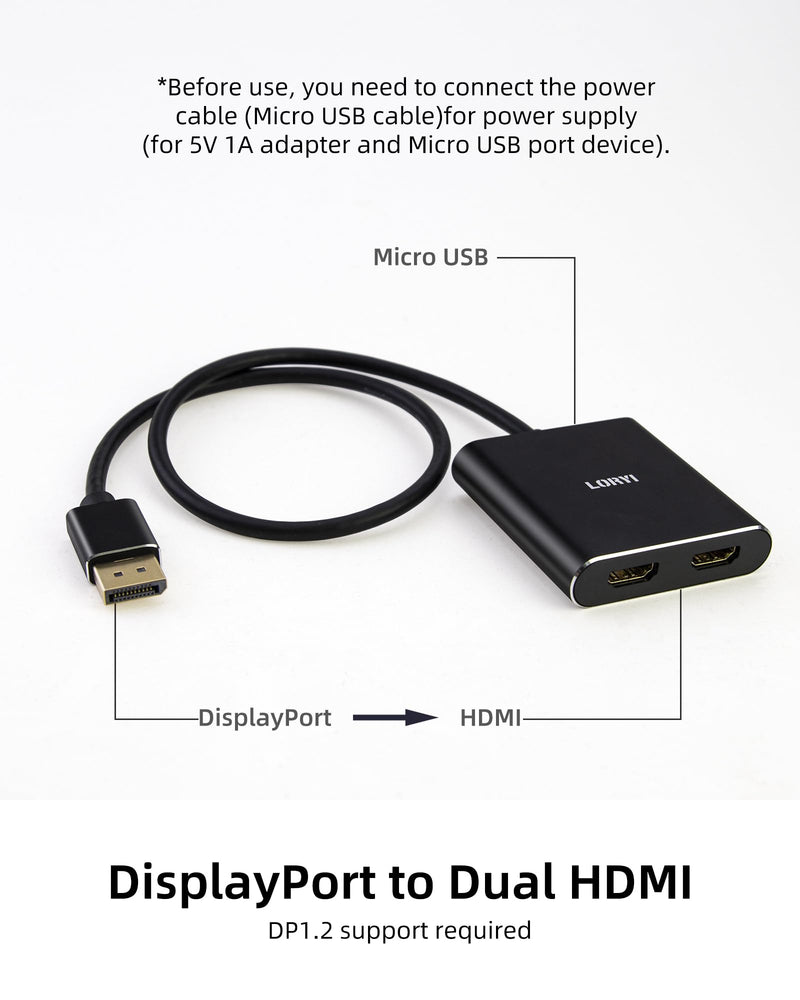 Displayport to Dual HDMI Splitter,4K 60Hz Multi-Monitor Splitter,Dual Monitor DP to 2 HDMI Monitor for Computer Laptop Graphic Card,PC,Windows Compatible MST Extended Mode