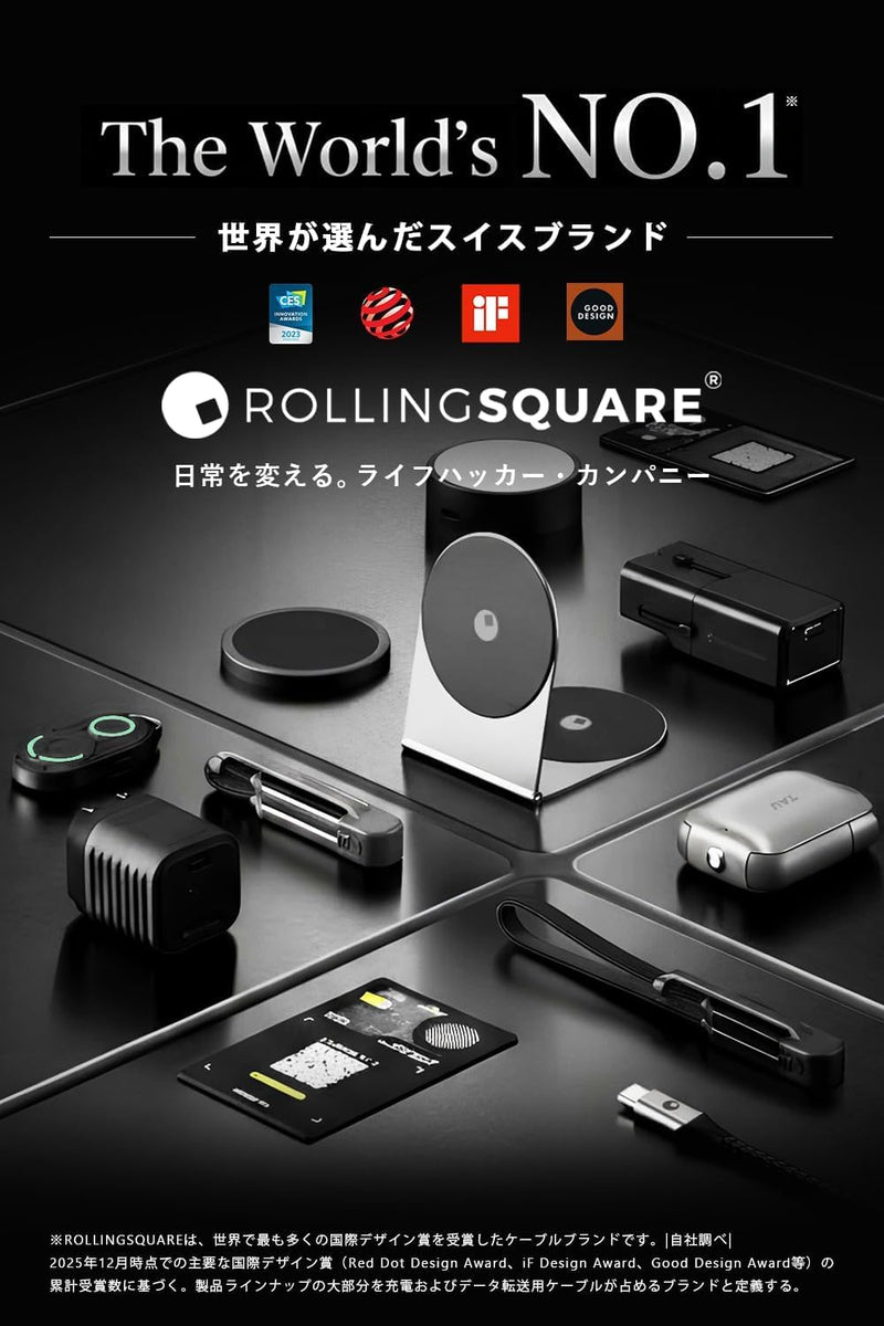 Rolling Square inCharge XL Pocket - 6-in-1 Portable Universal Charging Cable, USB-C, Lightning, USB-A and Micro USB, 100W Ultra-Fast Charging Power, 0.5ft/15cm, Black/Lime