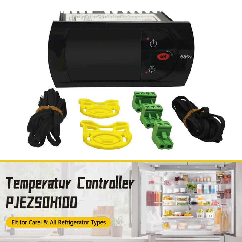 Temperature Controller PJEZS0H100 Compatible with Carel and All Refrigerator Types, 115V Digital Thermostat with Temperature Sensor Probe, Mounting Hardware and Instructions