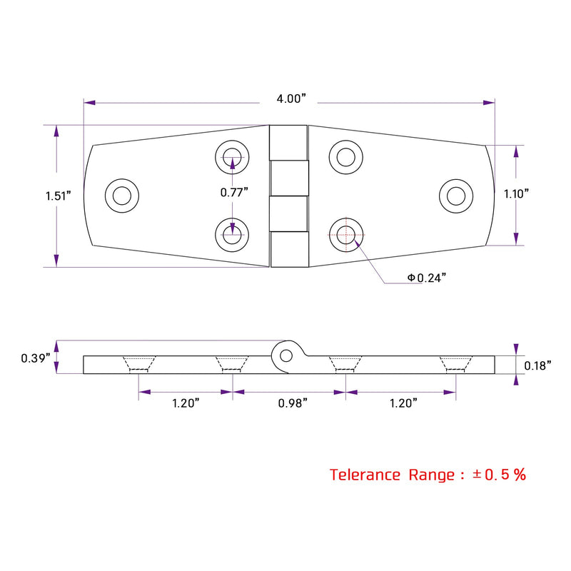 AMYSPORTS Marine Mount Door Hinges Steel Stainless Hatch Boat Hinge Hardware Heavy Duty Boat Hinge Deck Cabinet SUS316 1.51 inch x 4.00 inch 2pcs