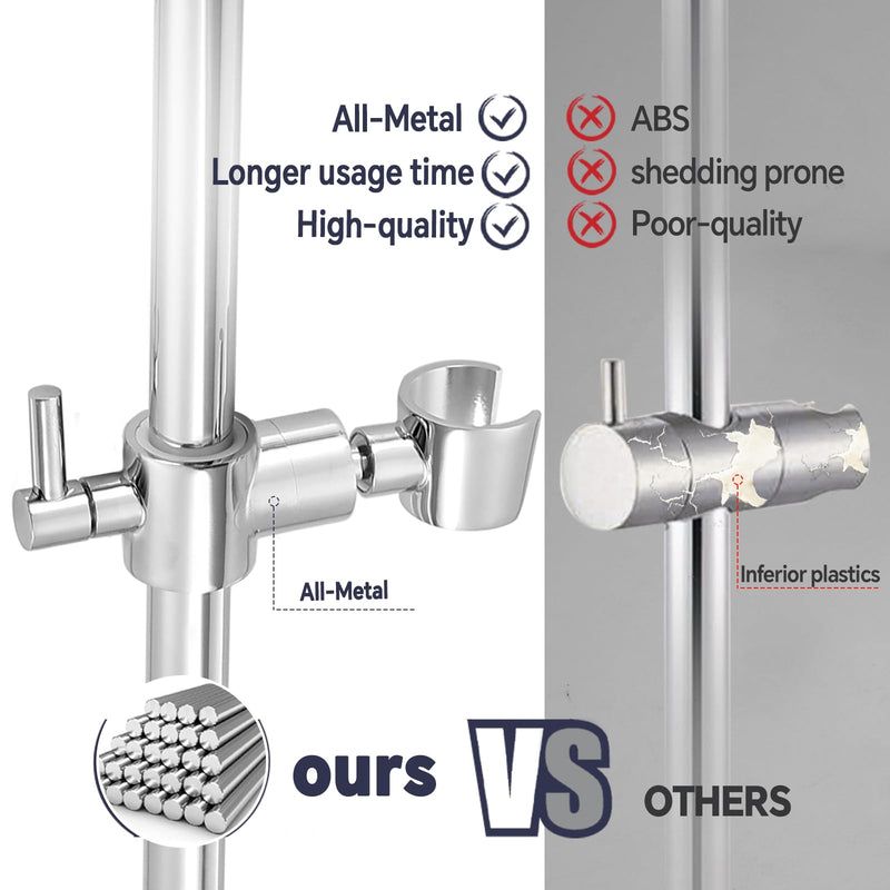 Shower Slide Bar Adjustable Handheld Shower Head Holder Wall Mount - 15inch All-Metal Shower Head Slide Bar Compatible with Bathroom Drill Free Glue Installation - Polished Chrome