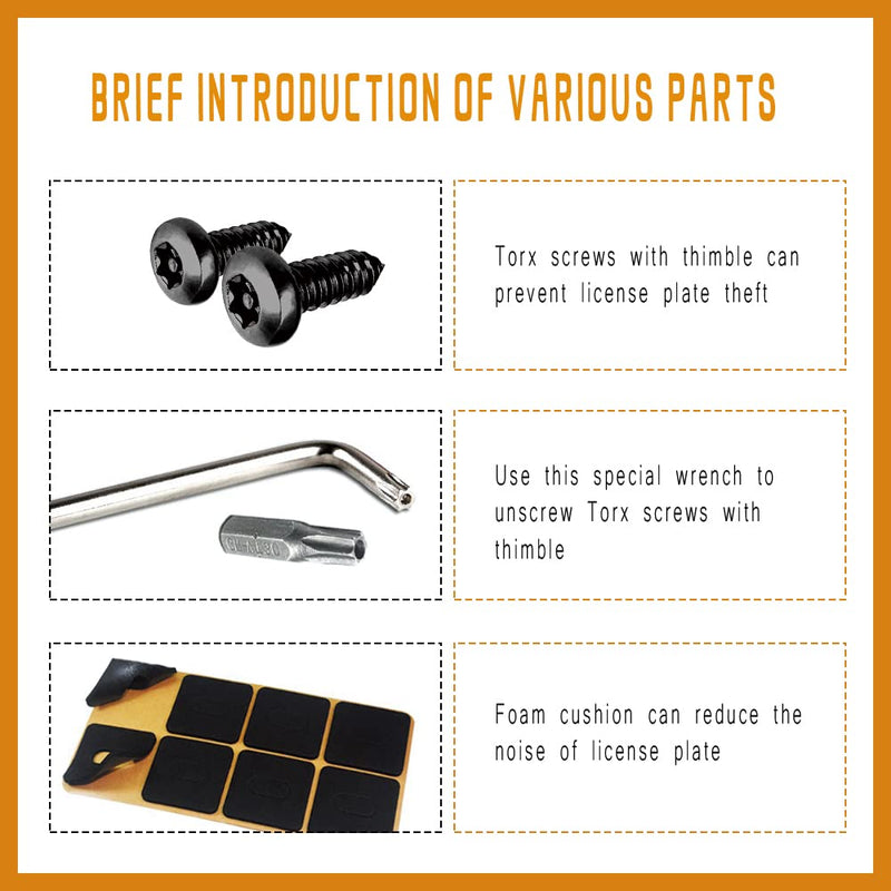 4 Set Black Anti Theft License Plate Screws Kits, Rustproof Stainless Steel Car Tag Plate Mounting Hardware, M6 (1/4") Tamper Proof Screws for Front Rear Frame Holder Mounting Black-K2