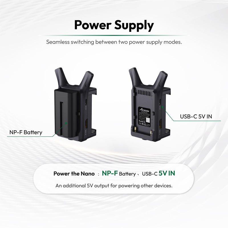 Accsoon CineView Nano Wireless Video Transmission System, 500ft Range, 0.06s Latency, 1080P/60 HD Video, 4 Devices Monitoring, 2-Way Power Supply HDMI Nano