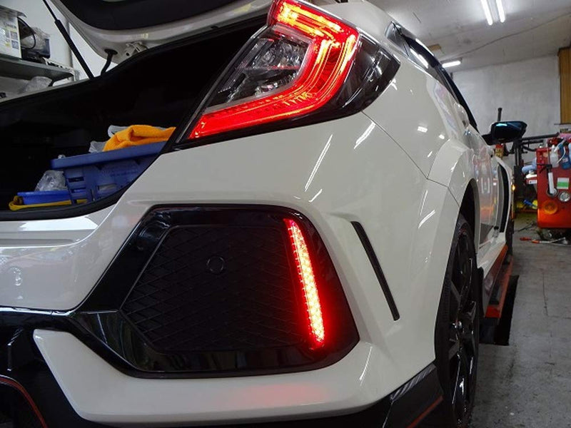 iJDMTOY Red Lens 24-SMD LED Bumper Reflector Lights Compatible With 2017-21 Honda Civic Hatchback, SI or Type-R Sedan, Function as Tail, Brake Lamps