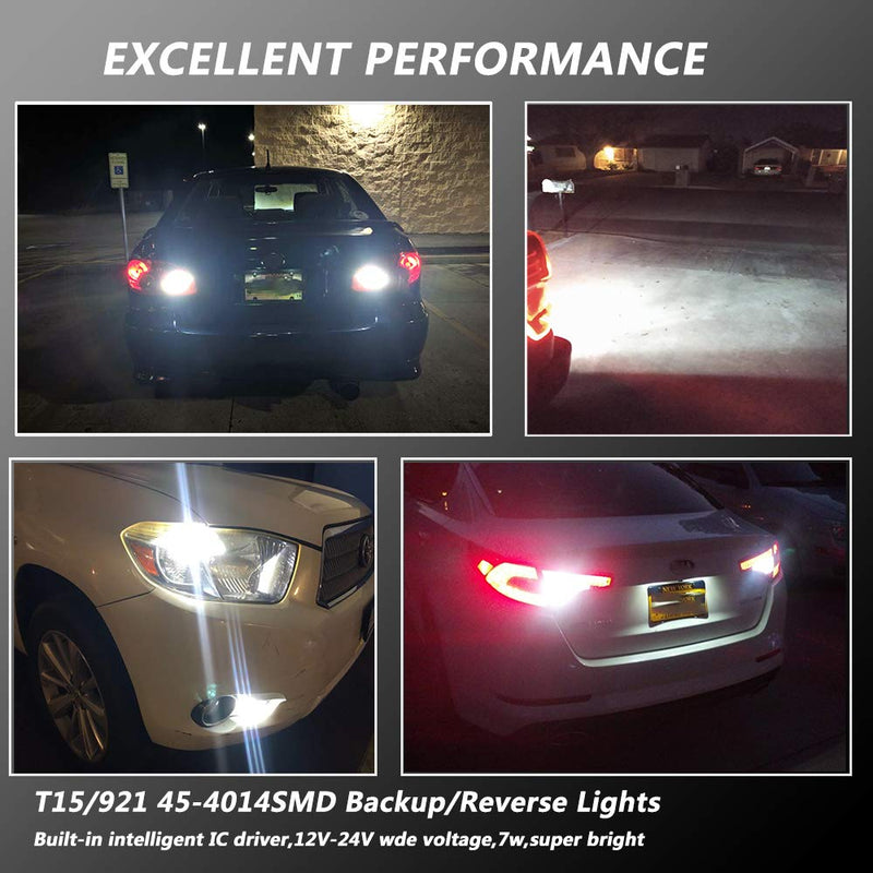 4PCS Super Bright 921 T15 912 W16W LED Reverse Lights, Error Free 904 Led 921 Bulbs 45SMD-4014 Chipsets, 912 921 906 LED Car Bulbs For Car Truck Backup Reverse Lights, 1500 Lumens 6500K White