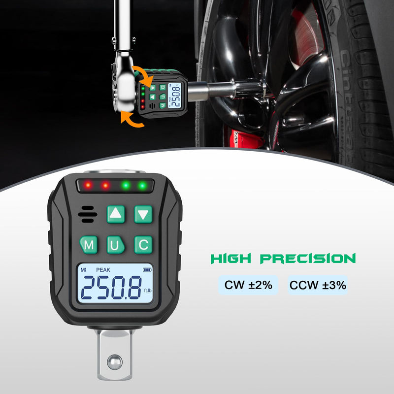 1/2-Inch Digital Torque Adapter, 12.54-250.8 Ft.lb/17-340 N.m, Electronic Torque Wrench Converter with ±2% Accuracy, Preset Function, Data Storage, 3/8” & 1/4” Adapter for Bike, Moto, Car 1/2-Inch 12.5-250.8 Ft-lb/17-340 Nm