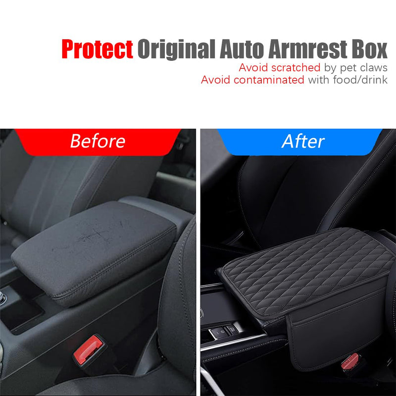 ESKONKE [Upgraded] Car Center Console Cover with 2 Storage Bags - Premium Nappa Leather Armrest Cover, Scratch & Wear Resistant, Waterproof Car Interior Accessories (Classic - Black) Classic - Black