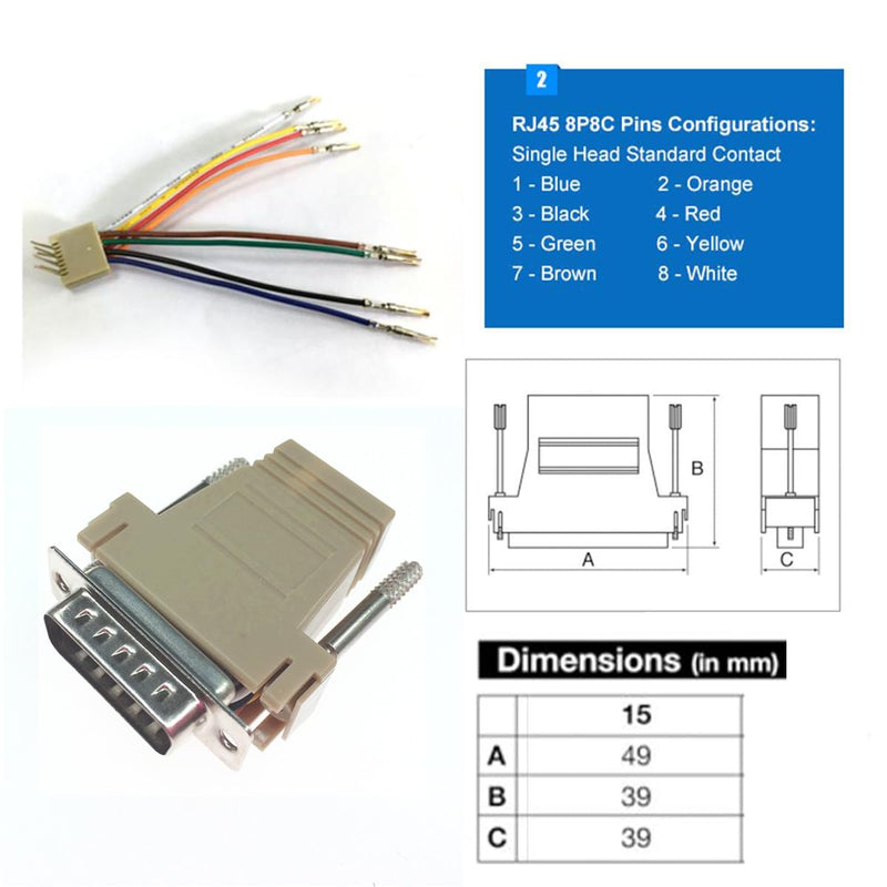 10Pcs DB15 to RJ45 Modular Adapter, DB15 to RJ45 Female Jack Ethernet Adapter(5×DB15 Male to RJ45, 5×DB15 Female to RJ45) DB15 to RJ45（10pcs)