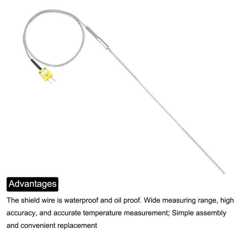 MECCANIXITY K Type Thermocouple with Plug, Meter Temperature Sensor Probe -50 to 1100°C(-58 to 2012°F) Stainless Steel, 3x450mm 3.3ft Wire