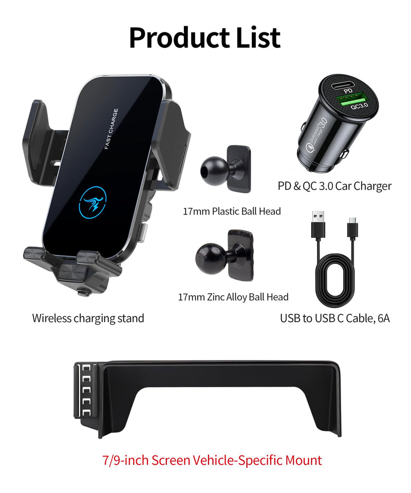 Wireless Charger Car Phone Holder for Honda Civic 2022-2026 7/9" Screen | Civic Hybrid 2025-2026,Auto Clamp Cell Phone Mount Accessories 15W Qi Fast Charging Stand Compatible with iPhone Android