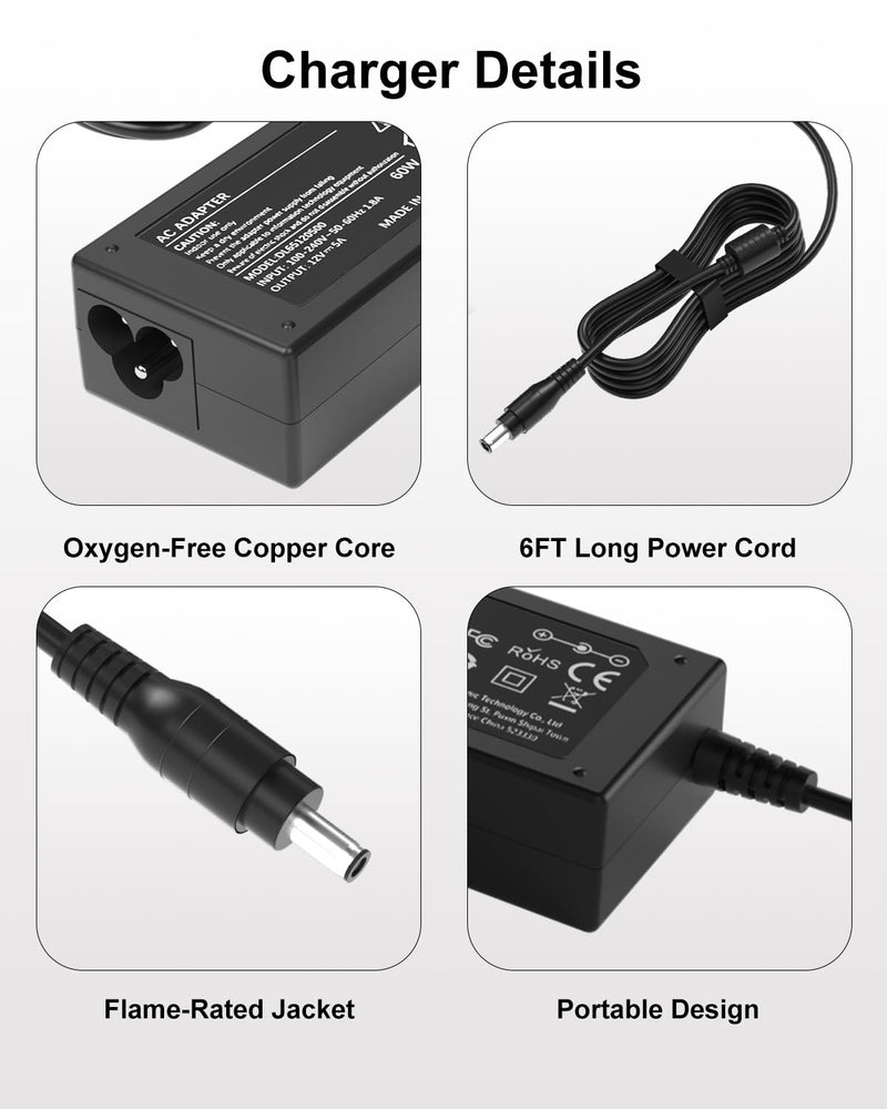 12V 5A AC Laptop Charger Compatible with Jumper EZbook Power Cord | Compatible with Jumper EZbook X3 3S 3L X4 S4 S5 2 3 Pro/EZpad 6 Pro 8/EZpad 3 Plus A5/Chuwi Herobook Pro Supply Cord