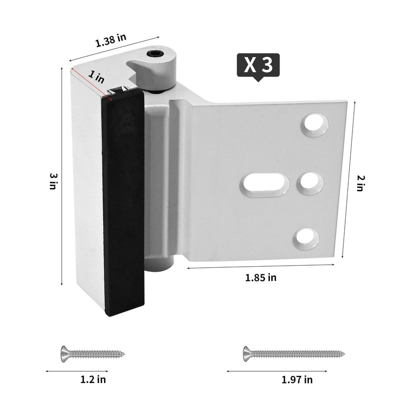 Saihisday 3PCS Home Security Door Reinforcement Lock, Add Home Security to Prevent Unauthorized Entry, Aluminum Privacy Door Lock with 7 Screws for Inward Swinging Door (White) White
