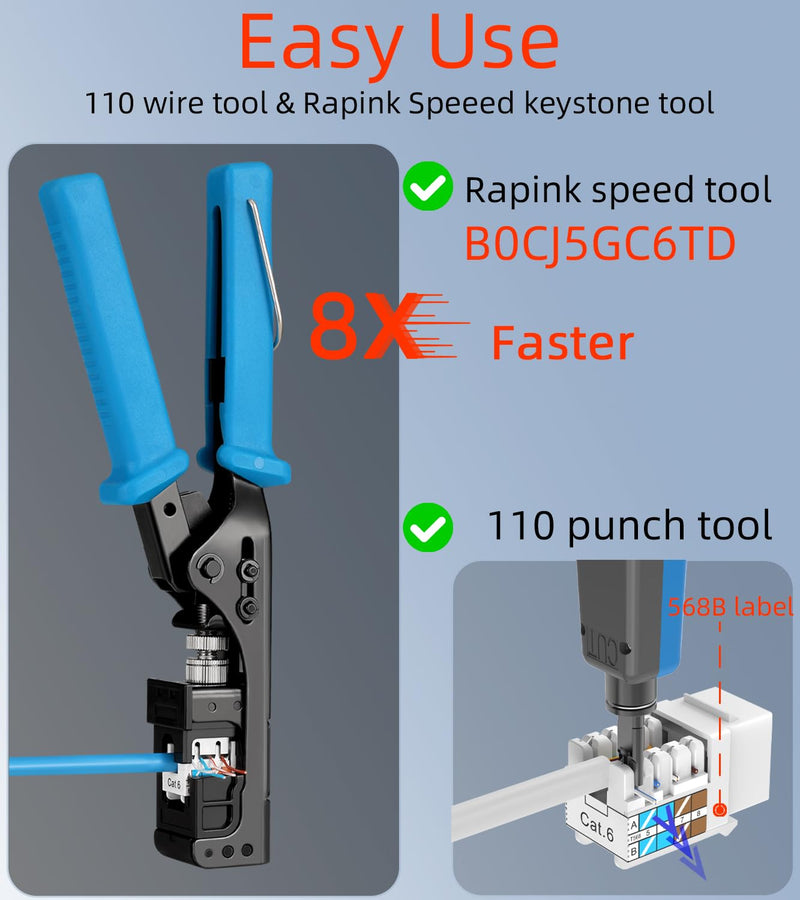 Rapink RJ45 Keystone Jack Cat6 10G Support, Keystone Jacks UTP 50 Pack for Wall Plate and Patch Panel, Rj45 Keystone 90 Degree White Color for Cat6, Cat5e, Cat5 Cabling
