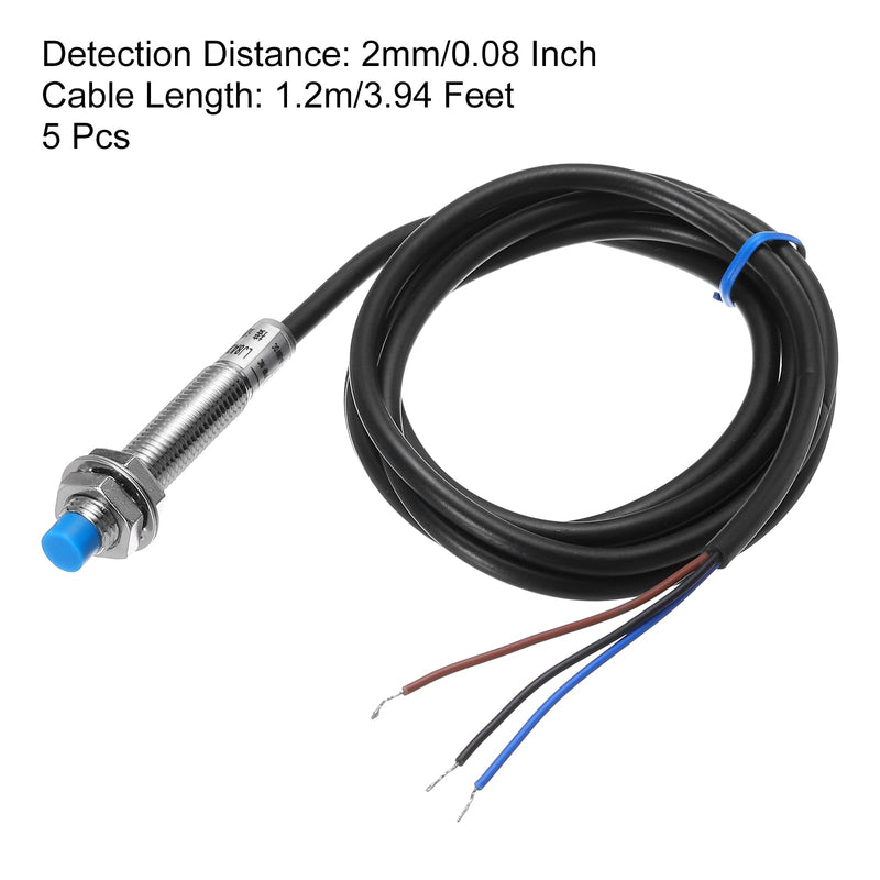 MECCANIXITY M8 Approach Sensor Inductive Proximity Sensor Switch NC Normally Close PNP 2mm Detection Distance, DC 6-36V LJ8A3-2-Z/AY, 3.9ft, 5Pcs 5