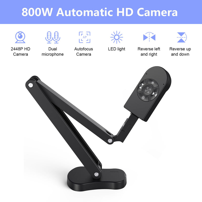 THUSTAR 8MP Document Camera & Webcam 4K with Dual Microphones, USB Visualiser A3-Size, 3-Level LED Lights, Image Invert Function, Fold, for Live Demo, Distance Education -Windows, macOS and Chrome OS