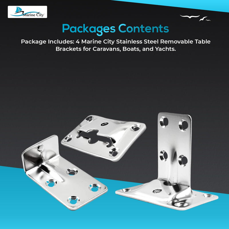 MARINE CITY Removable Table Bracket – Stainless Steel, Rust-Resistant, Easy-Mount Design for Boats, RVs, Caravans – Ideal for Tables, Shelves, and Bunks (Set of 4)