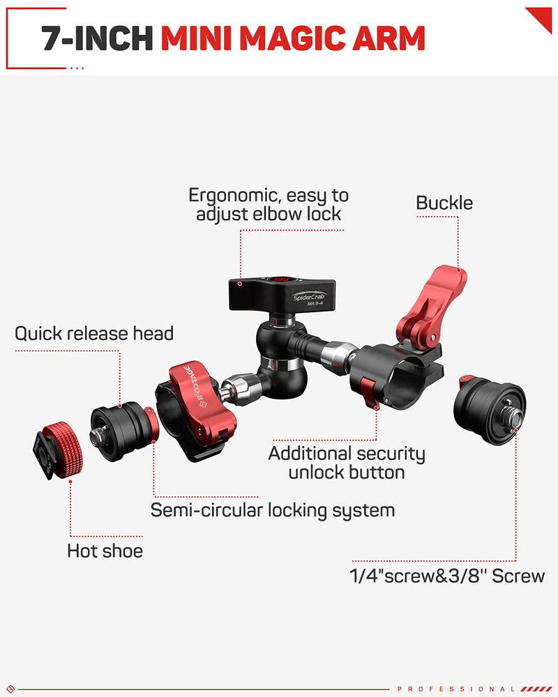 IFOOTAGE Magic Arm Clamp w/ 1/4" and 3/8" Thread and 7 Inches Adjustable Friction Power Articulating Magic Arm with 1/4" and 3/8" Thread Screw for DSLR Camera Rig/LCD Monitor/LED Lights (MA3-4) Set-MA3-4