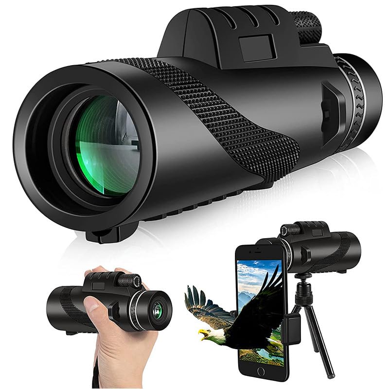 80x100 HD Monocular Telescope, portable telescope with Smartphone Adapter, Tripod, monocular for Bird Watching, Hunting, Hiking, Camping