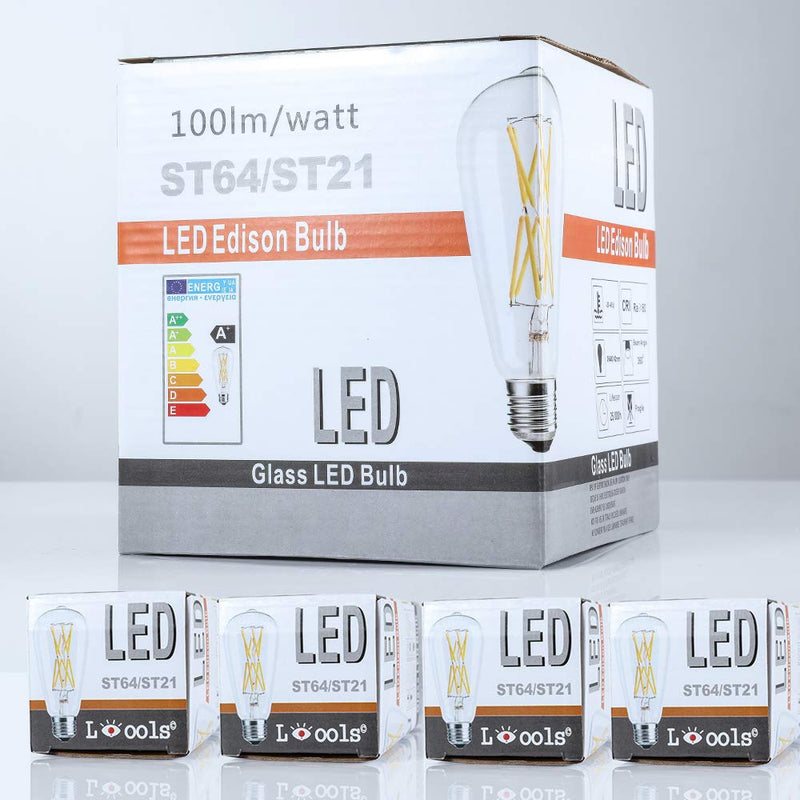 Leools Vintage LED Edison Bulb Dimmable 15W,Equivalent 120W, Antique Style ST64 LED Filament Bulbs,1300 Lumen,2700K Soft Warm White, E26 Base,4 Pack.
