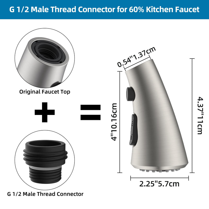 Curve Kitchen Faucet Head Replacement Compatible with Kohler, Included 14 Adapter Kit for Universal Fit Use, Brushed Nickel, 3 Function Pull Down Sink Faucet Spray Head Curve Design
