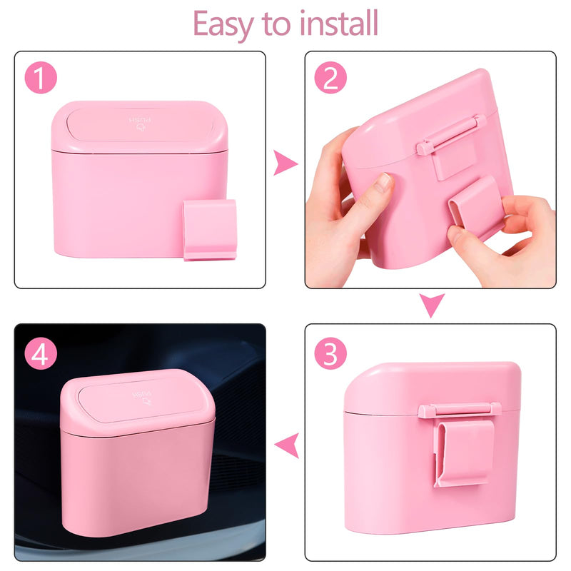 NBTEPEM Pink Car Trash Can with Lid, Mini Auto Garbage Can with 30 Trash Bags, Leakproof Automotive Garbage Container Bin, Multipurpose Organizers and Storage for Car, Home, Office (Pink) 1