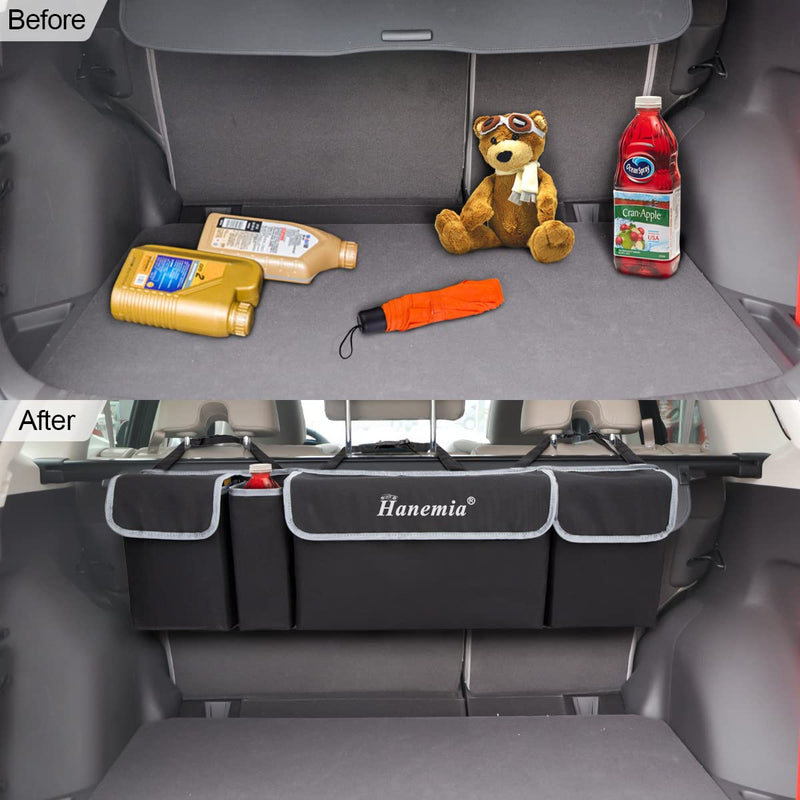 Car Trunk Organizer and Storage, Backseat Hanging Organizer for SUV, Truck, MPV, Waterproof, Collapsible Cargo Storage Bag with 4 Pockets, Car Interior Accessories (Black) Black