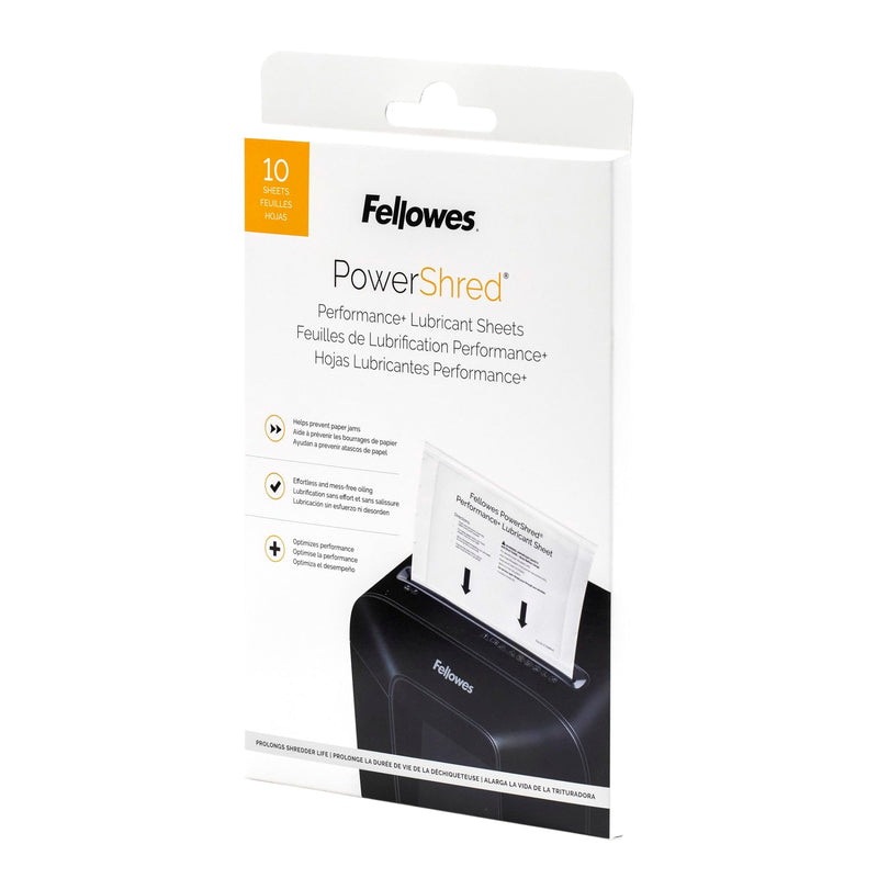 Fellowes Powershred Performance Paper Shredder Lubricant Sheets with Paper Shredder Oil Lubricant for Cross-Cut and Micro-Cut Paper Shredders, 6 x 8.50 x 0.031 Inch, 10-Pack