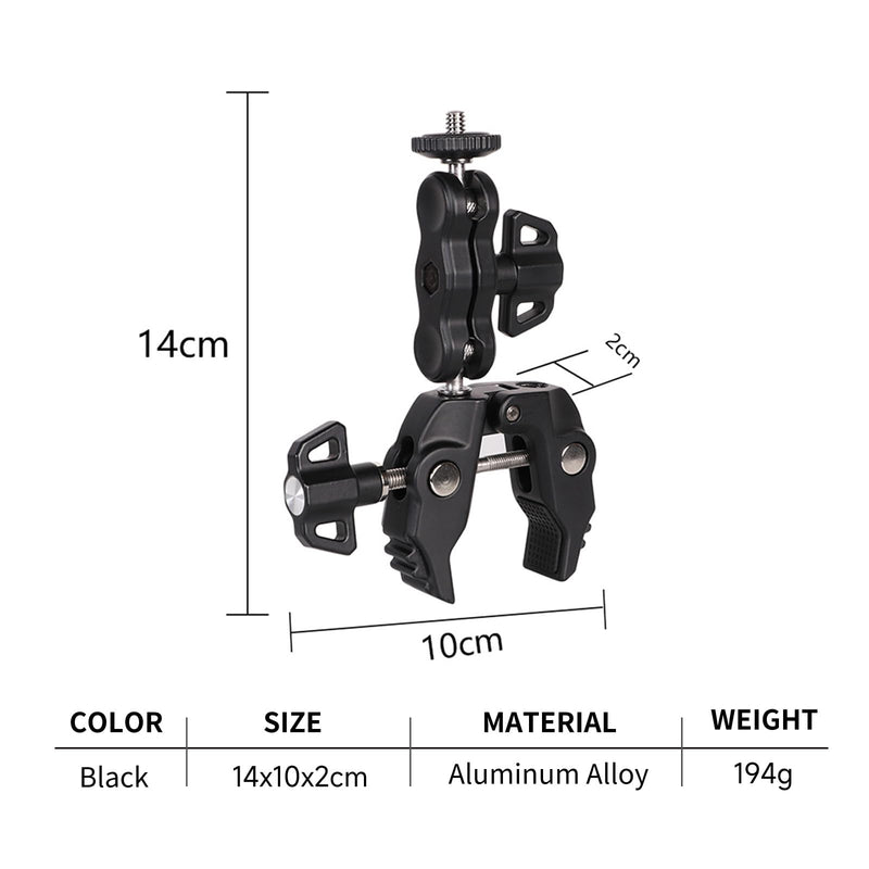 Camera Clamp Mount, Magic Arm with Double Ball Head Adapter and Clamp, with 1/4"-20 Screw and 3/8"-16 Screw Hole, for Gopro/Insta360 /Camera Monitor/LED Lights/DSLR RW9C ECO Series