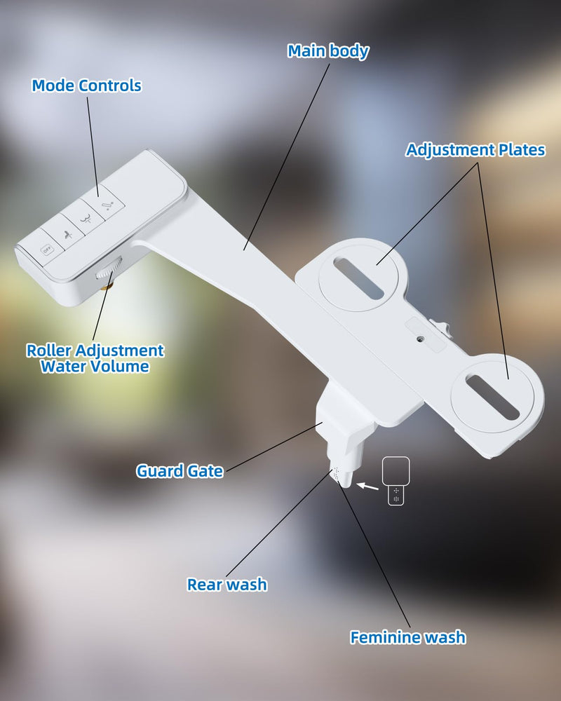 Hibbent Bidet Attachment for Toilet, Non-Electric Dual Nozzle for Frontal & Rear Wash, Adjustable Water Pressure Control, Fresh Water Bidet Toilet Seat, Self Cleaning Water Sprayer, White Chrome 1