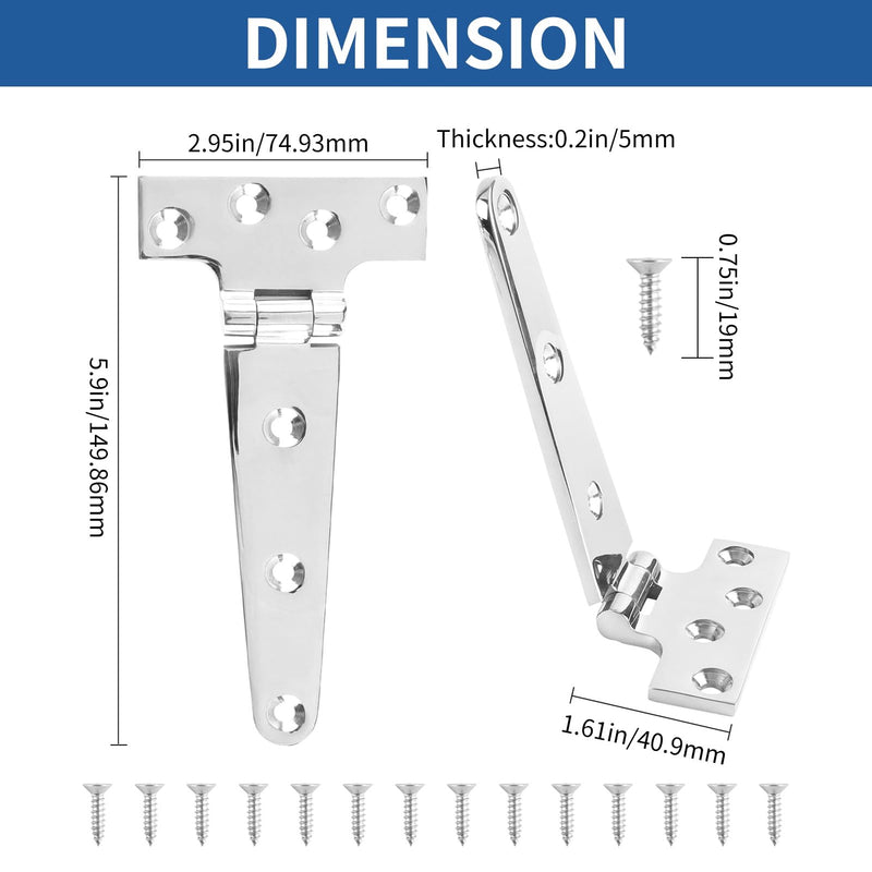 TamBee 4 Pcs 6 Inch Stainless Steel Hinges Barn Door Hinges Heavy Duty T-Strap Hinge Outdoor Wooden Fences Gate Shed Door Tee Hinge with Screws Silver