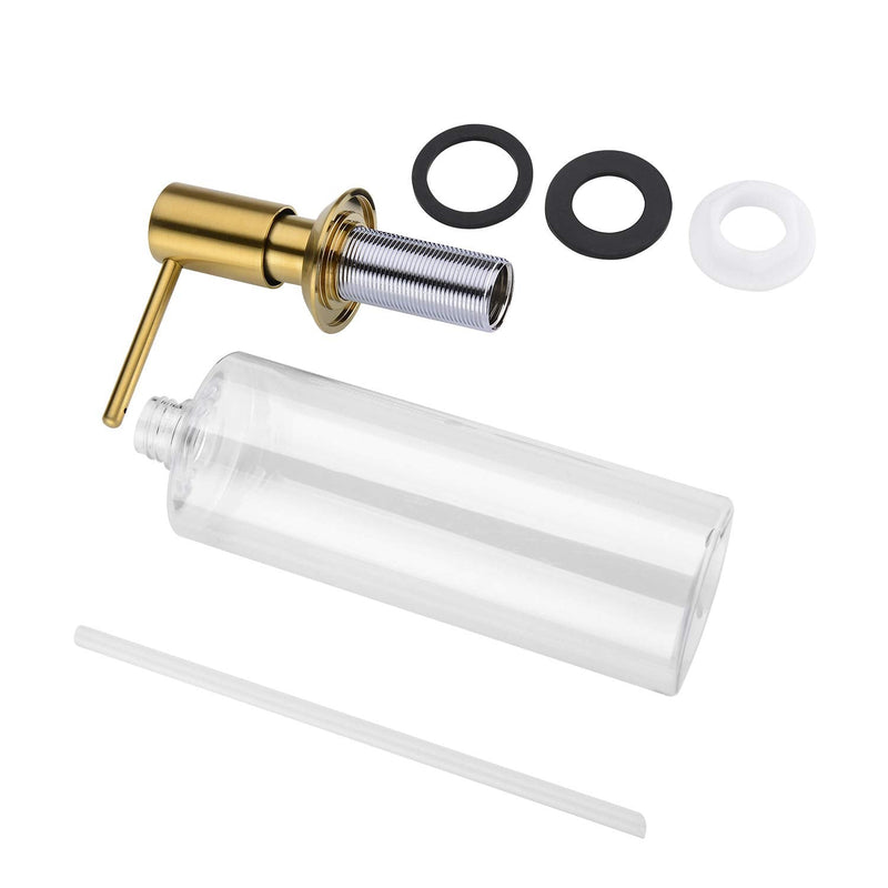 Gold Soap Dispenser for Kitchen Sink, Built in Soap Dispenser Brass, Brushed Gold Pump Head Liquid Lotion Kitchen Commercial with 500ml Bottle