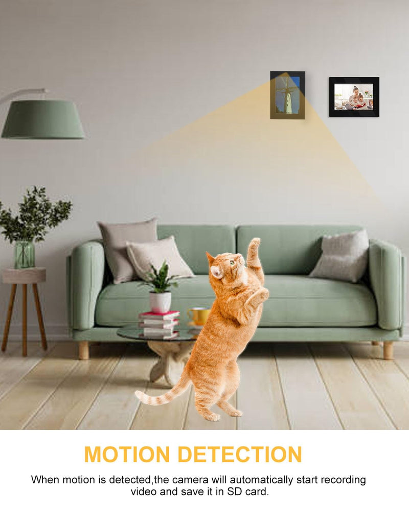 Hidden Camera Photo Frame,1080P Picture Frame Spy Camera Security Nanny Cam with Motion Detection, Indoor Security Video Spy Cam for Home Office-No WiFi Needed No Audio