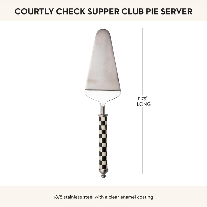 Mackenzie-Childs Supper Club Pie Server, Stainless-Steel Kitchen Pie Cutter, Serving Tool for Dessert, Black-and-White Courtly Check