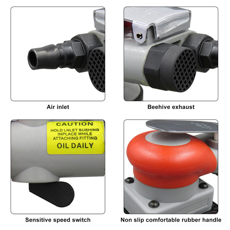 WALFRONT Pneumatic Sander Sander 10000 RPM Air Orbit Finishing Sanding Tool for Wood Sanding Car Waxing Metal 0.6-0.8Mpa