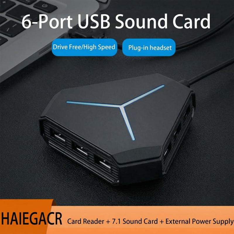 S24 USB Hubs Audio Adapter External Stereo Sound Card with 3.5mm Headphone & Microphone and 6 USB Jack for Windows, Mac, Linux, PC, Laptops, Desktops, PS4 Computer External USB (10-in-1) Gray - 10-in-1