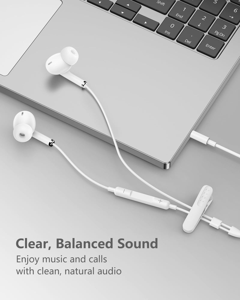 3.5mm Aux Jack Earbuds, Wired Over Ear Buds with Microphone, in-Ear Headphones for Apple iPhone ipad EarPods for Computer Laptop Gaming Devices, Stereo Bass Earphones for MP3 PC Air Pods Samsung White