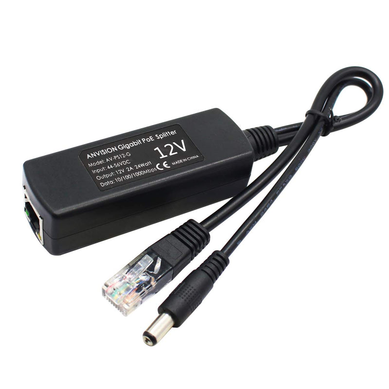 ANVISION 4-Pack Gigabit PoE Splitter, 48V to 12V 2A Ethernet Adapter, for Security Camera, AP, Voip and More, AV-PS12-G