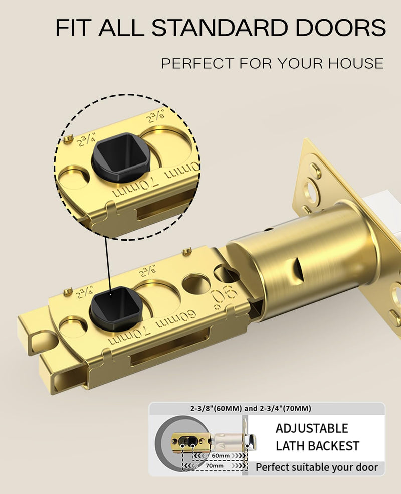 Asidrama 1 Pack Privacy Gold Crystal Door Knob with Lock, Brush Gold Glass Door Knobs Interior for Bedroom or Bathroom, Heavy Duty for Left Right Sided Doors Brushed Gold