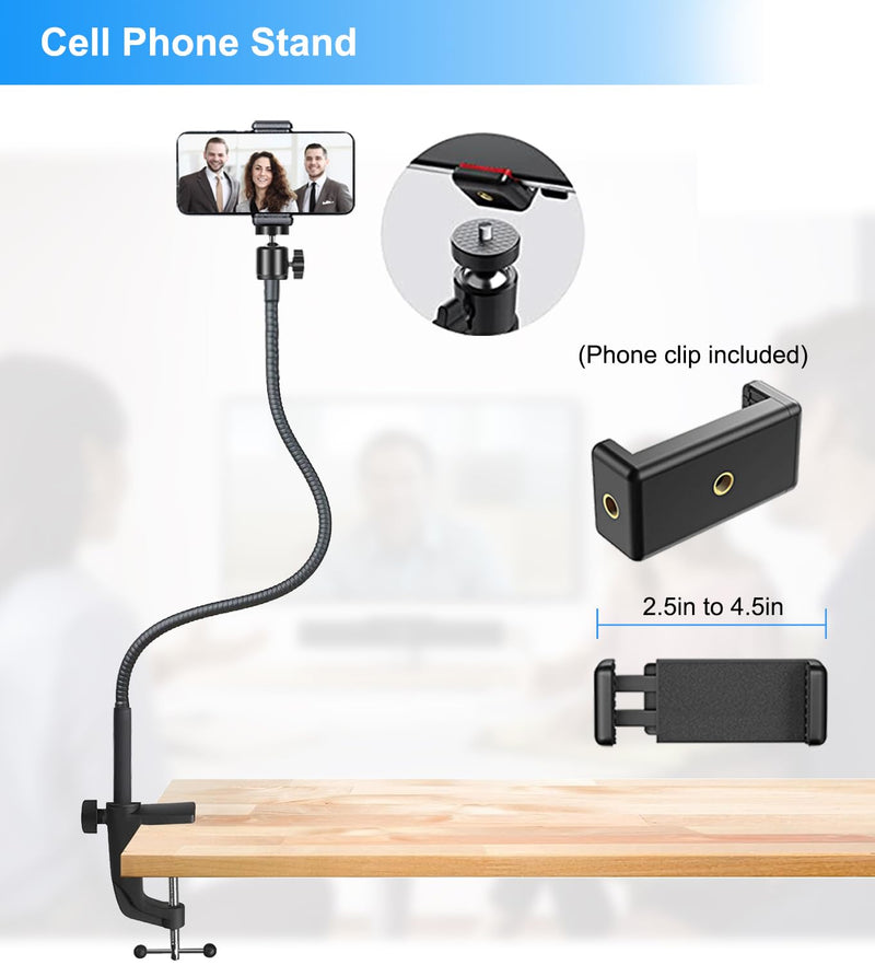 Webcam Stand 28 Inch, Flexible Webcam Arm Desk Mount with Phone Holder, Gooseneck Webcam Mount Arm for Logitech Webcam C922 C930e C920S C920 C615 C960 C920x and BRIO 4K NexiGo N60