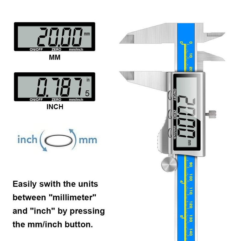Caliper Measuring Tool Digital Caliper Industrial Quality Precision Electronic Vernier Caliper Inch/Millimeter Measurement Micrometer for Jewelry - Accuracy Ip54 Waterproof Caliper Measure Tool A-Industrial