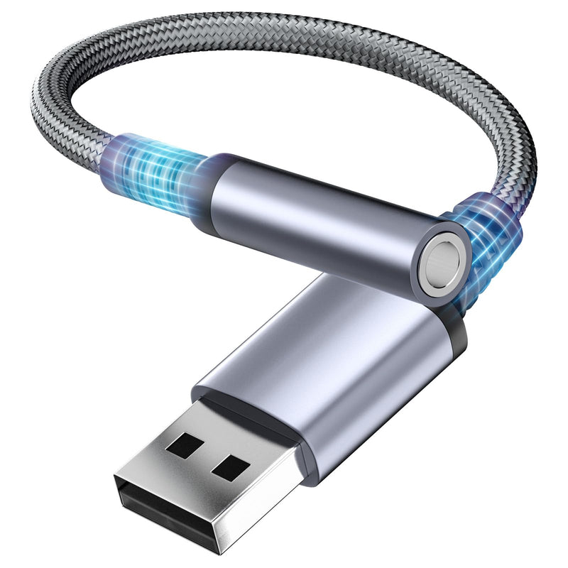 USB to 3.5mm Jack Audio Adapter, Audio Aux Cable External Stereo Sound Card, USB-A to 3.5mm TRRS Female Headset for PS4/PS5/Headphone/Mac/Linux/PC Windows/Laptop/Desktops/Docking Station/iOS (Gray)