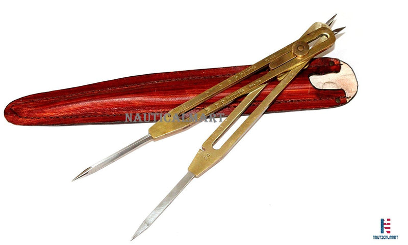 NauticalMart Solid Brass Proportional Divider 9 inch with Leather Case