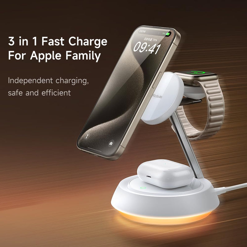 Mcdodo Wireless Charging Stand,3 in 1 Charging Station for Apple Devices 22.5W Max Charging Station for iPhone Multiple Devices for iPhone 15 14 13 12/AirPods 2 3 Pro/iWatch Ultra/8/7/SE/6/5/4/3/2 White