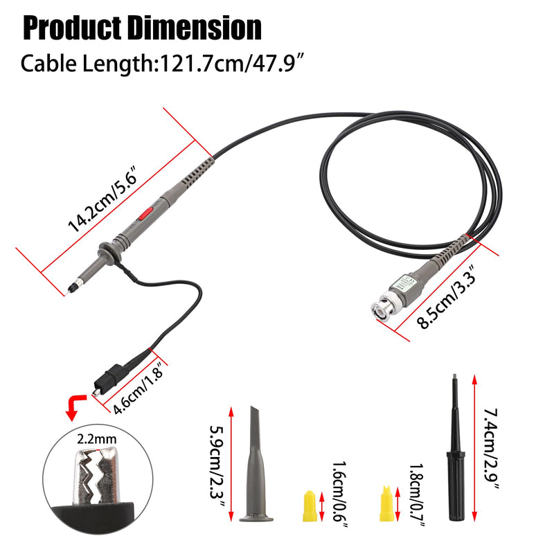 Sumnacon 4Pcs 100 MHz 300V DC High Sensitivity Oscilloscope Clip Probe 10:1 and 1:1 Switchable with Mini Alligator Clip and Ground Lead 3.9x3.9x1.6 Inch
