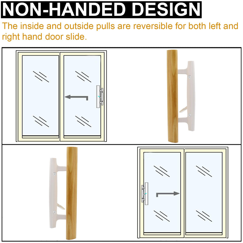 Sliding Glass Patio Door Handle Set with Key Cylinder and Mortise Lock 45° Keyway, Oak Wood Inside Handles and Zinc Diecast Outside Pull, 3-15/16" Hole Spacing, Non-Handed, White White Keyed Handles + Mortise Lock
