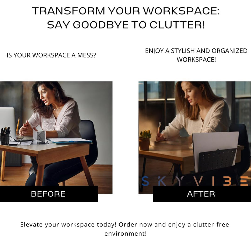 Desk Side Mount Laptop Holder (Black) - No Drill Steel Hanging Organizer for Office & Home - Under Desk Storage Black