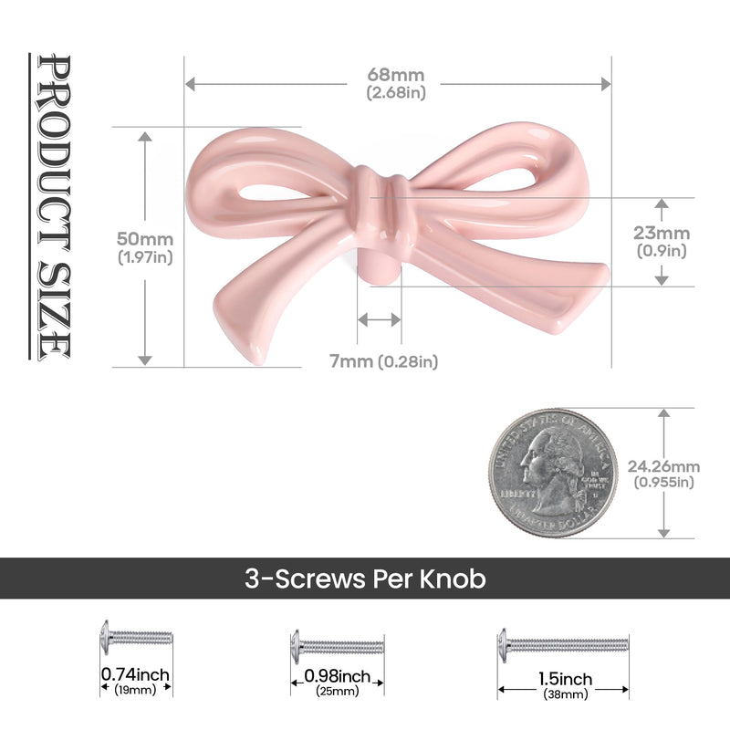 8 Pack Pink Bow Dresser Knobs, Large Decorative Cabinet Drawer Pull Handles for Girls Bedroom and Nursery Room Decor Big-8 Pack