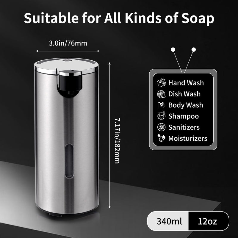 Automatic Soap Dispenser, Automatic Soap Dispenser Touchless, Kitchen & Bathroom, 3 Adjustable Volume for Liquid Soap, Water-Resistant, Hotel, Restaurant and School, Clog-Free, Stainless Steel