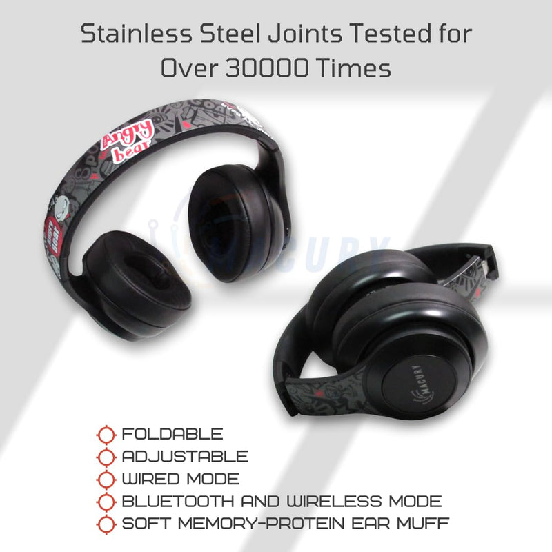 Bluetooth Headphone, Over Ear, Foldable, Adjustable. Glowing Led Light, Noise Cancelling, HiFi Sound Quality (Black) Black